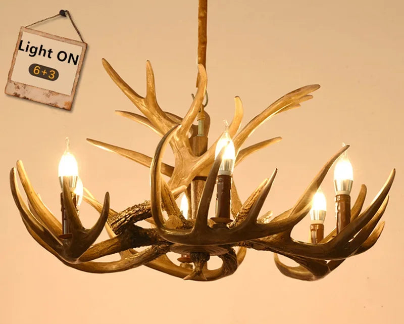 Premium Vintage Deer Antlers Chandelier/Retro Ceiling Hanging Lighting Fixture/Resin