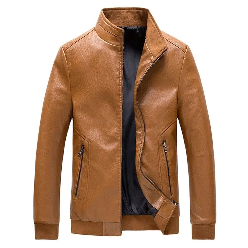 Renzo Winter Men's PU Leather Zipper Solid color Jacket /Biker Jacket